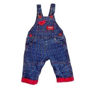 Vtg 80s Oshkosh Vestbak 3/6 Months Blue Denim XO Embroidered Cotton Overalls USA